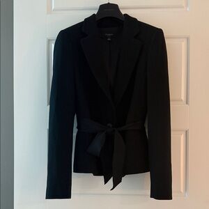 Ann Taylor Black Blazer 100% Wool Fitted Waist with Single Button & Tie